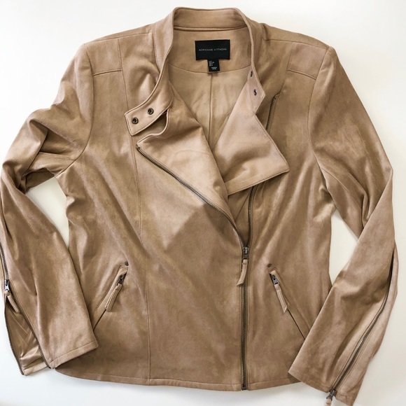 Adrienne Vittadini Tan Faux Suede ZIP up Jacket - Picture 1 of 8